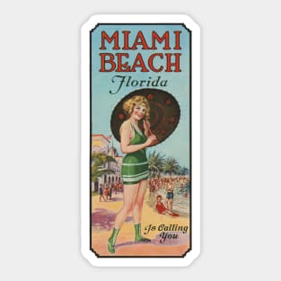 Miami Beach Florida is Calling You - 1924 Bathing Beauty Poster Sticker